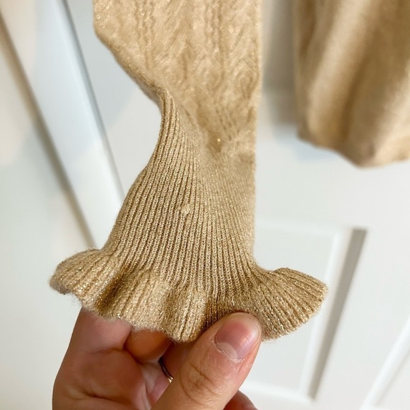 Loft gold shimmer long sleeve ruffle mock neck sweater knit size XS - Picture 2 of 5